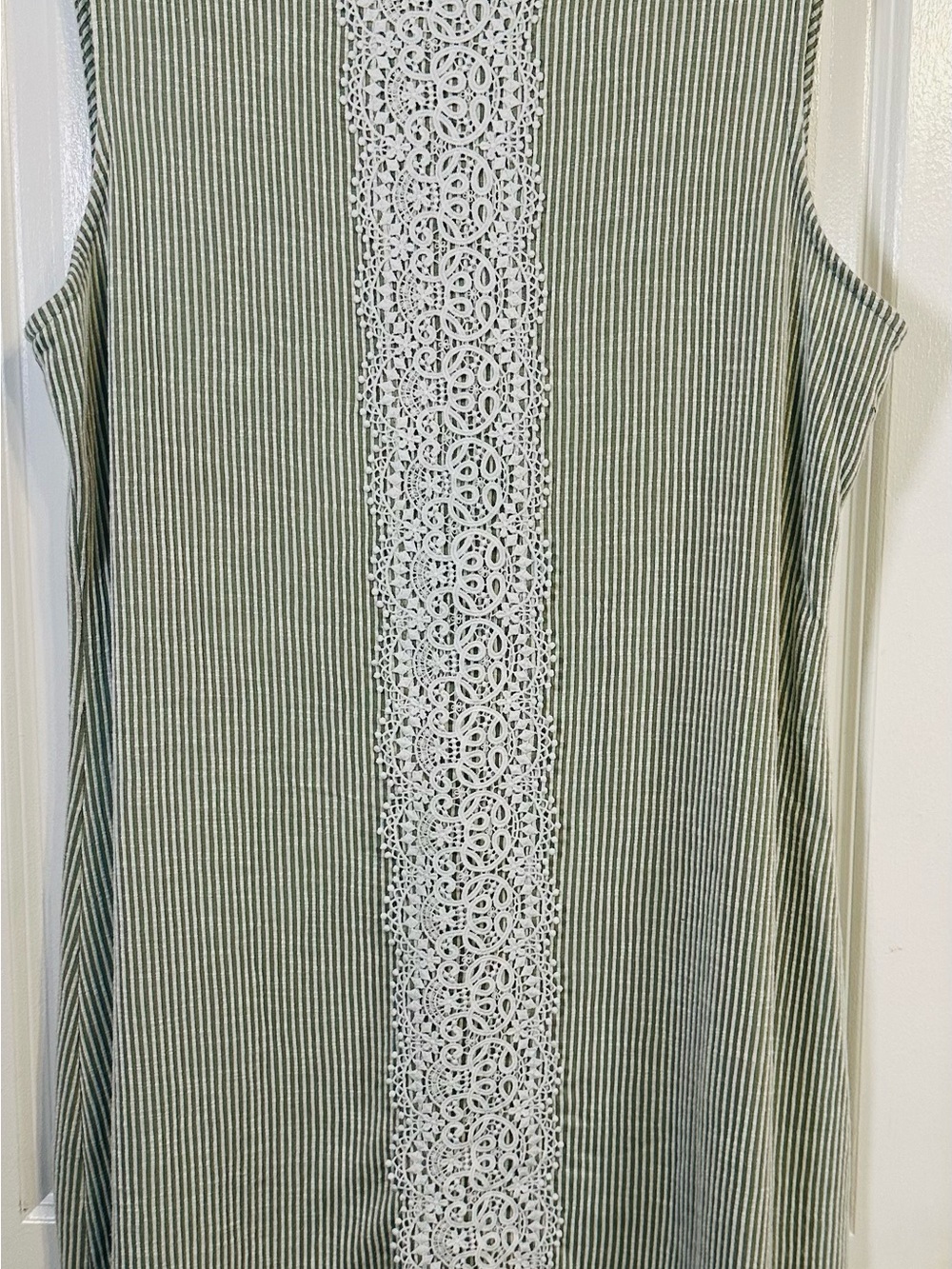 Isaac Mizrahi New York Striped Shift Dress XL Lace Detail Made in USA Green